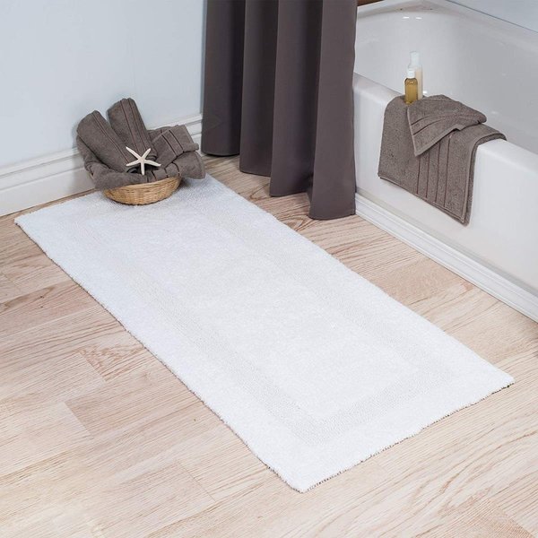 Bedford Home 100 Percent Cotton Reversible Long Bath Rug White 24 x 60 in. 67A-01547